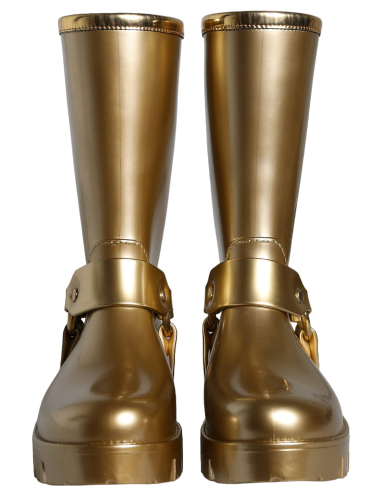 Dolce & Gabbana Metallic Gold Rubber PVC Rain Boots