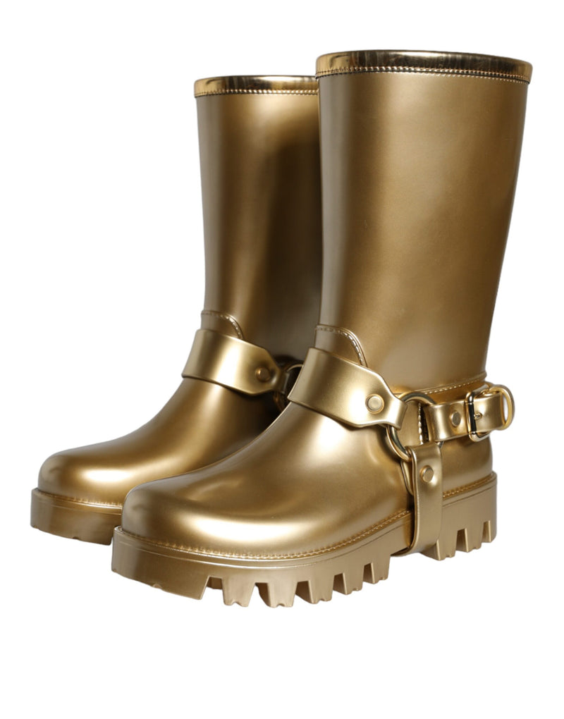 Dolce & Gabbana Metallic Gold Rubber PVC Rain Boots