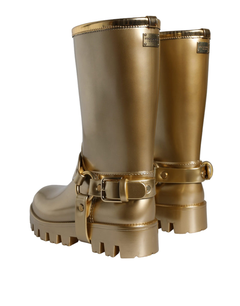 Dolce & Gabbana Metallic Gold Rubber PVC Rain Boots