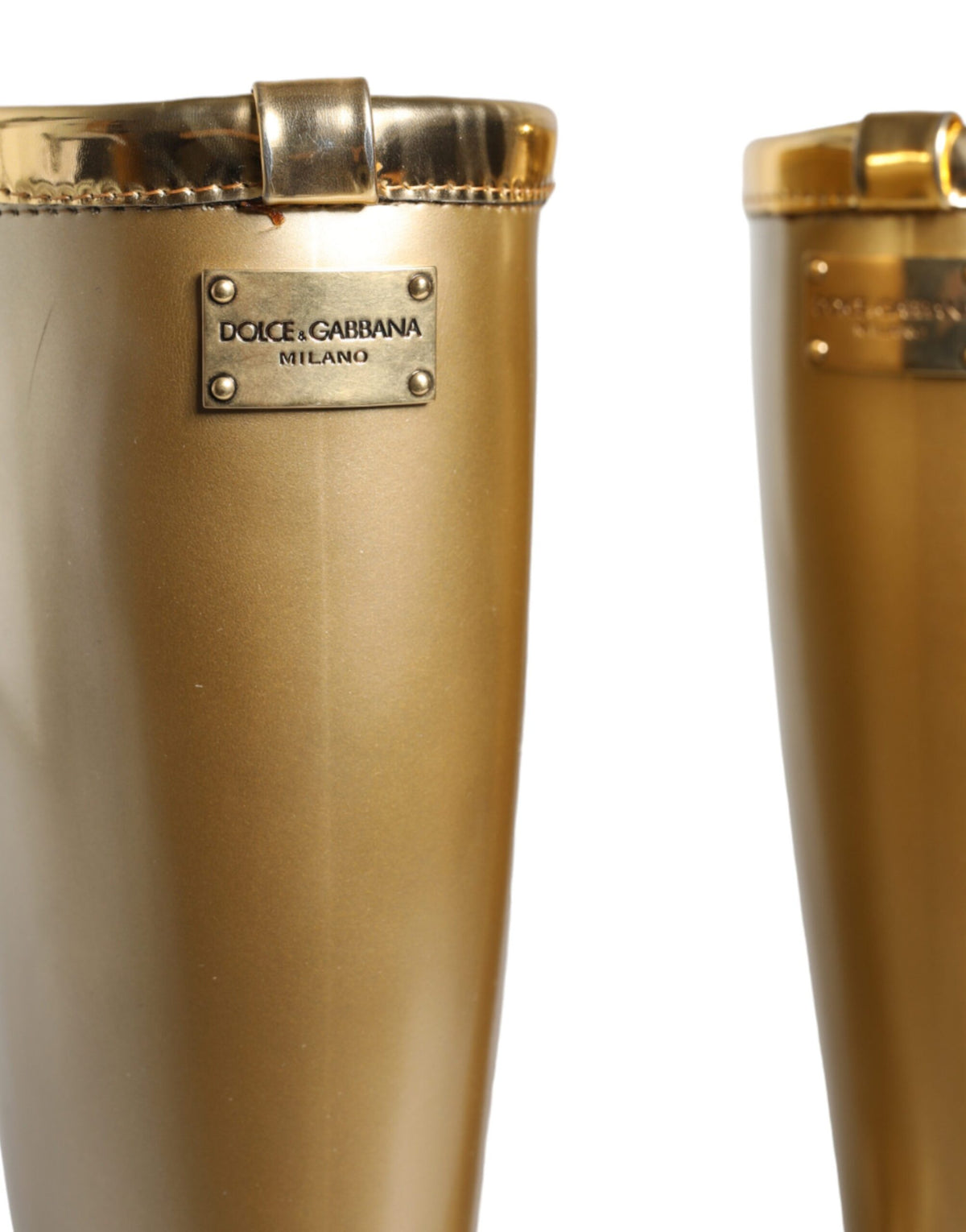 Dolce & Gabbana Metallic Gold Rubber PVC Rain Boots