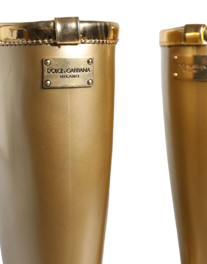 Dolce & Gabbana Metallic Gold Rubber PVC Rain Boots