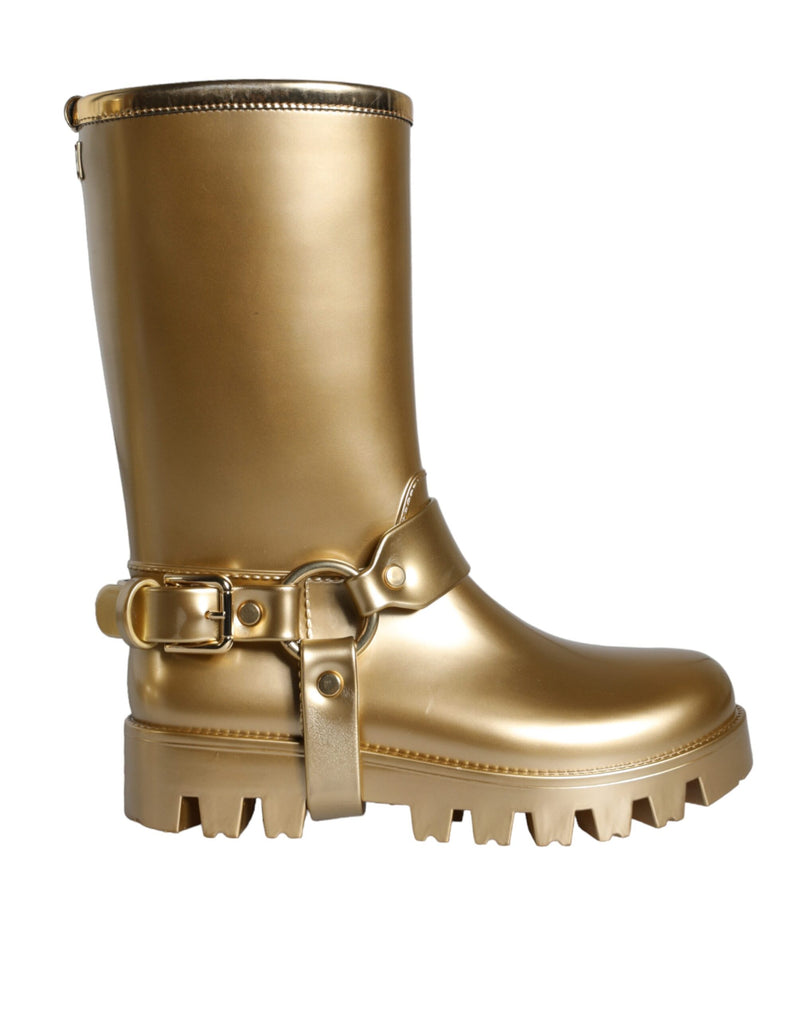 Dolce & Gabbana Metallic Gold Rubber PVC Rain Boots