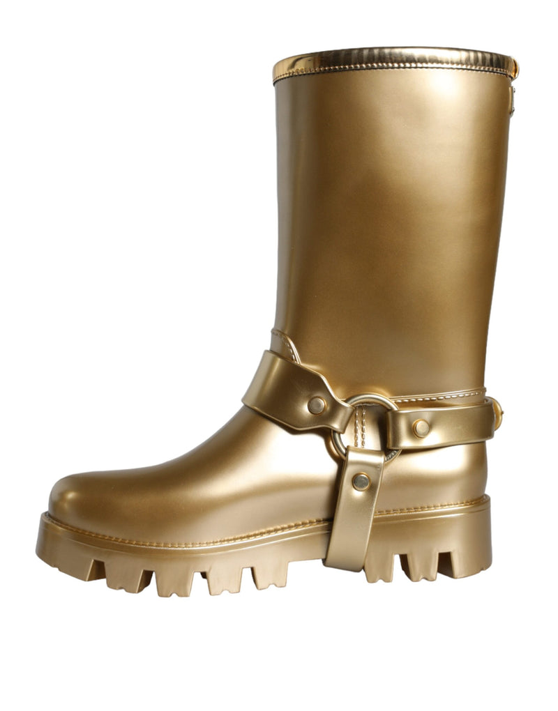 Dolce & Gabbana Metallic Gold Rubber PVC Rain Boots