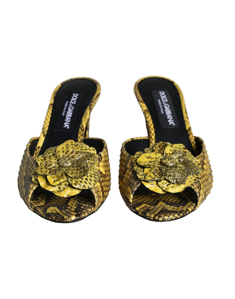 Dolce & Gabbana Yellow Python Leather Block Heels Slides