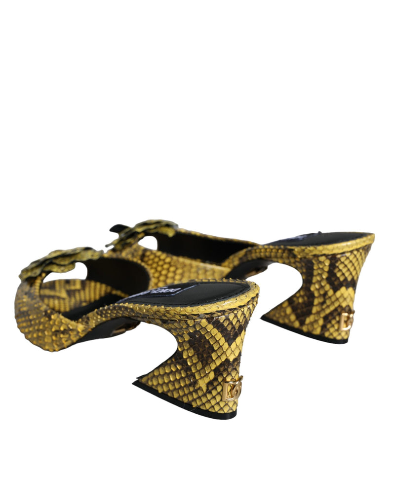 Dolce & Gabbana Yellow Python Leather Block Heels Slides