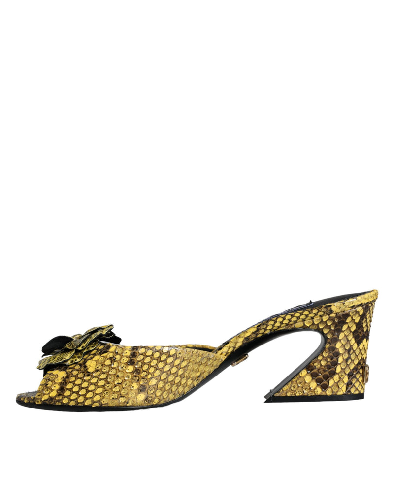 Dolce & Gabbana Yellow Python Leather Block Heels Slides