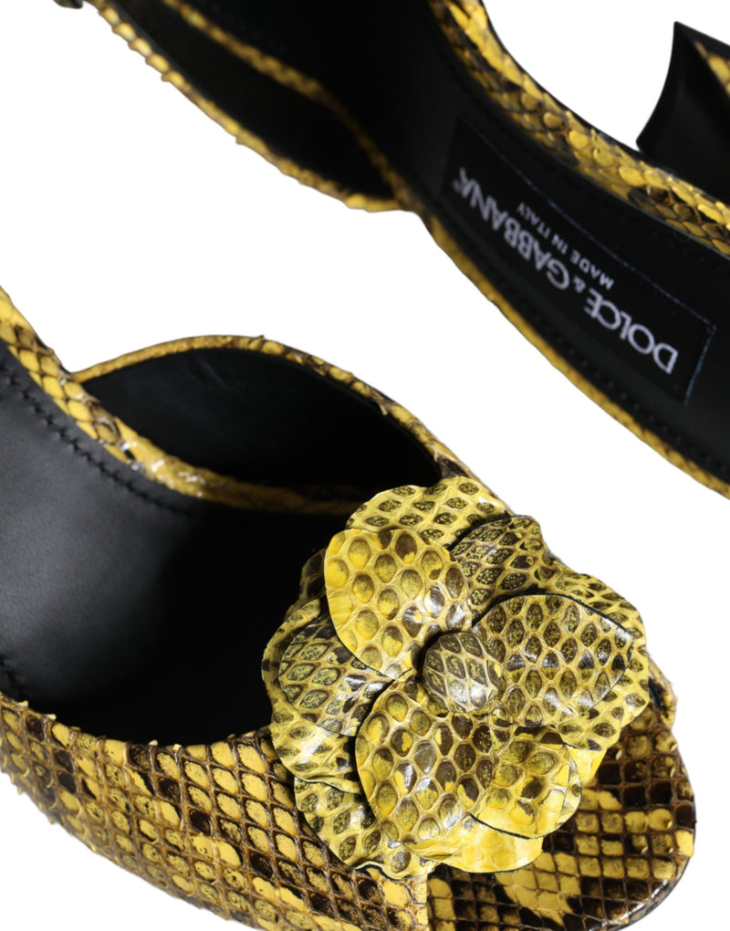 Dolce & Gabbana Yellow Python Leather Block Heels Slides