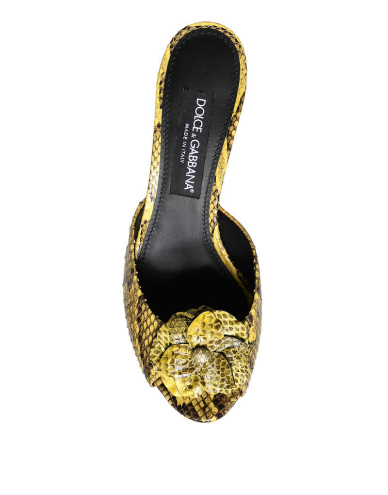 Dolce & Gabbana Yellow Python Leather Block Heels Slides