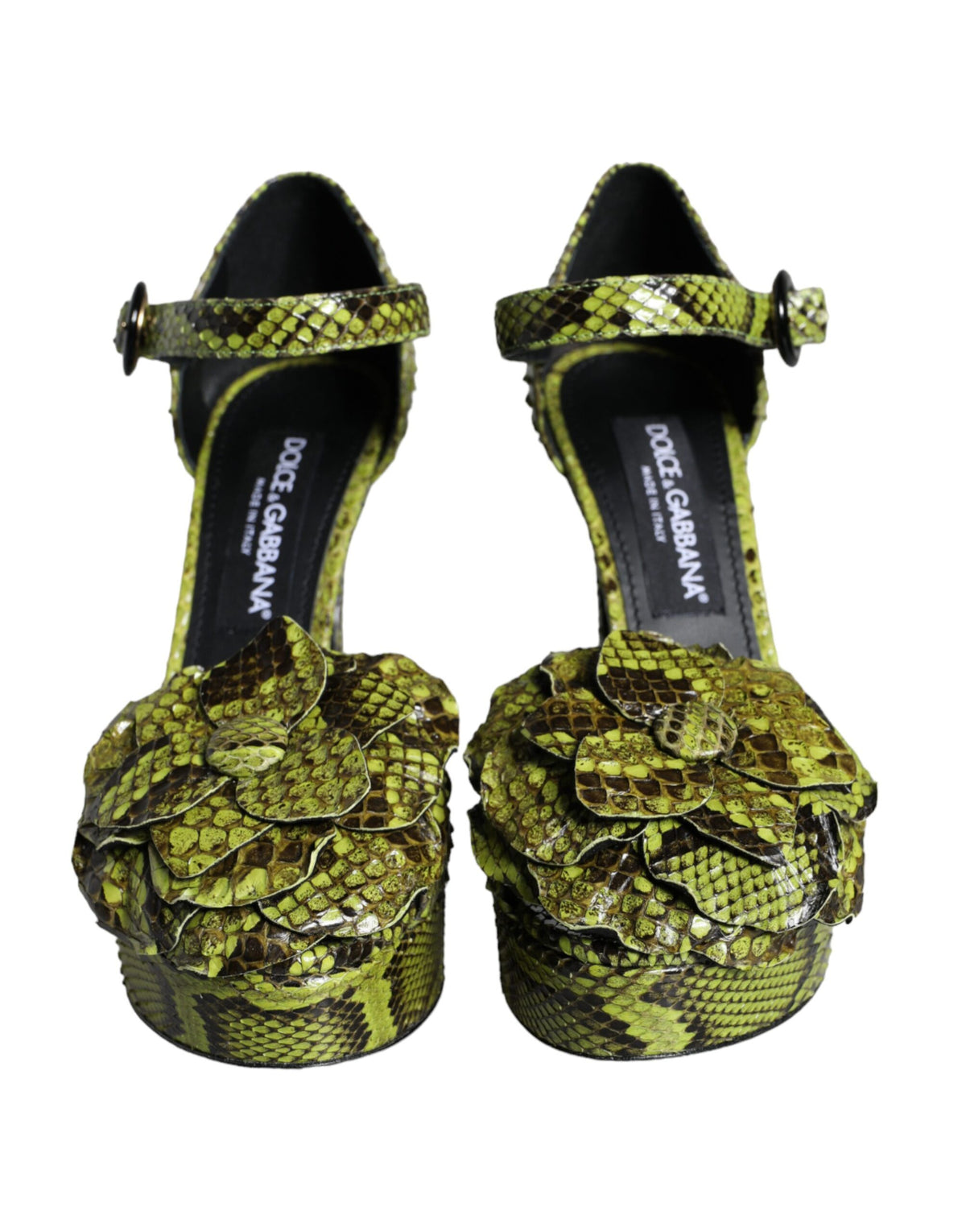 Dolce & Gabbana Green Exotic Leather Ankle Strap Heels Sandals