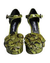 Dolce & Gabbana Green Exotic Leather Ankle Strap Heels Sandals