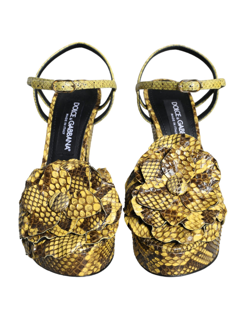 Dolce & Gabbana Yellow Exotic Leather Ankle Strap Heels Sandals