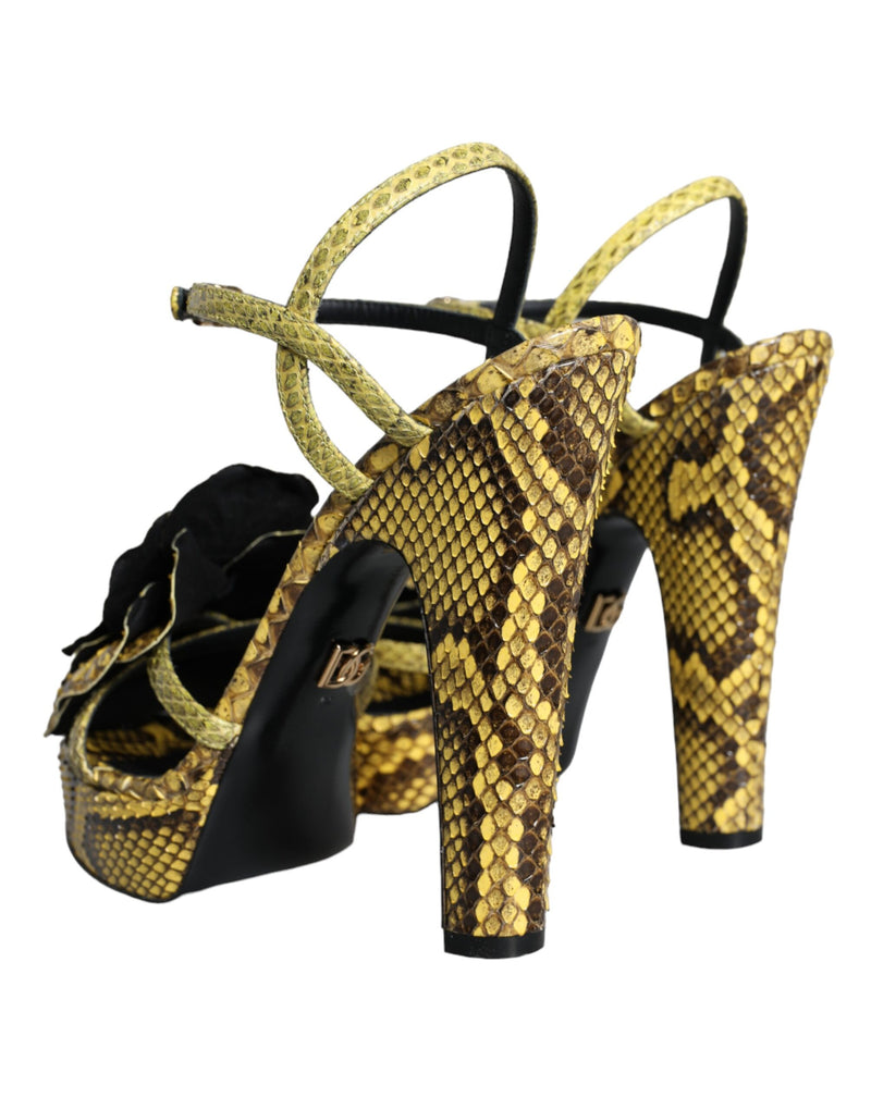 Dolce & Gabbana Yellow Exotic Leather Ankle Strap Heels Sandals