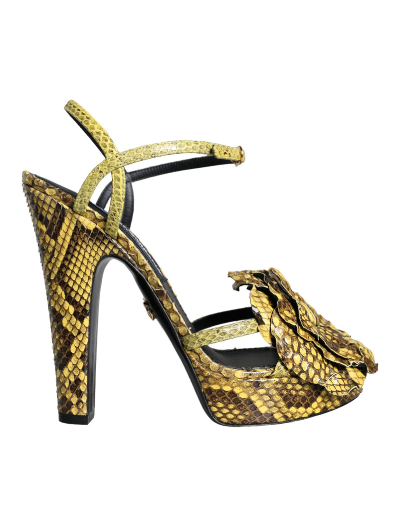 Dolce & Gabbana Yellow Exotic Leather Ankle Strap Heels Sandals