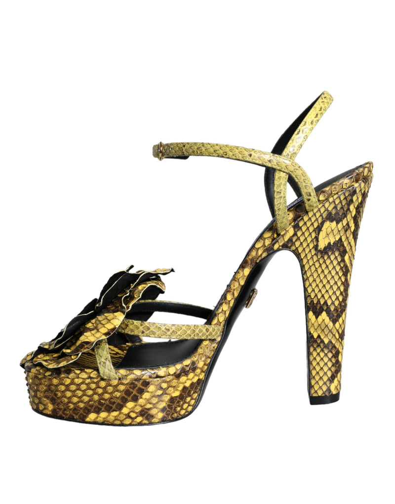 Dolce & Gabbana Yellow Exotic Leather Ankle Strap Heels Sandals