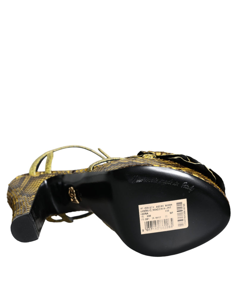 Dolce & Gabbana Yellow Exotic Leather Ankle Strap Heels Sandals