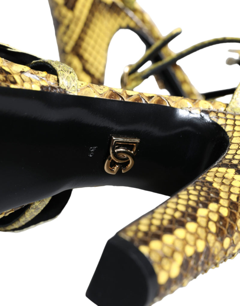 Dolce & Gabbana Yellow Exotic Leather Ankle Strap Heels Sandals