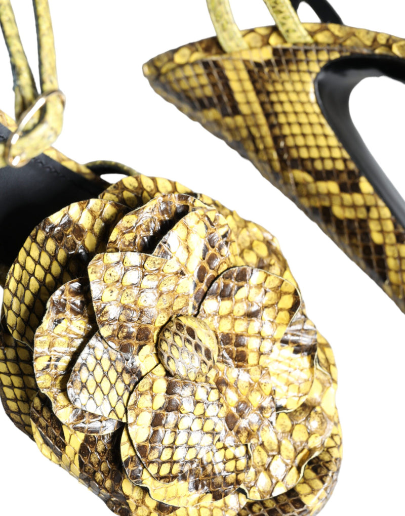 Dolce & Gabbana Yellow Exotic Leather Ankle Strap Heels Sandals