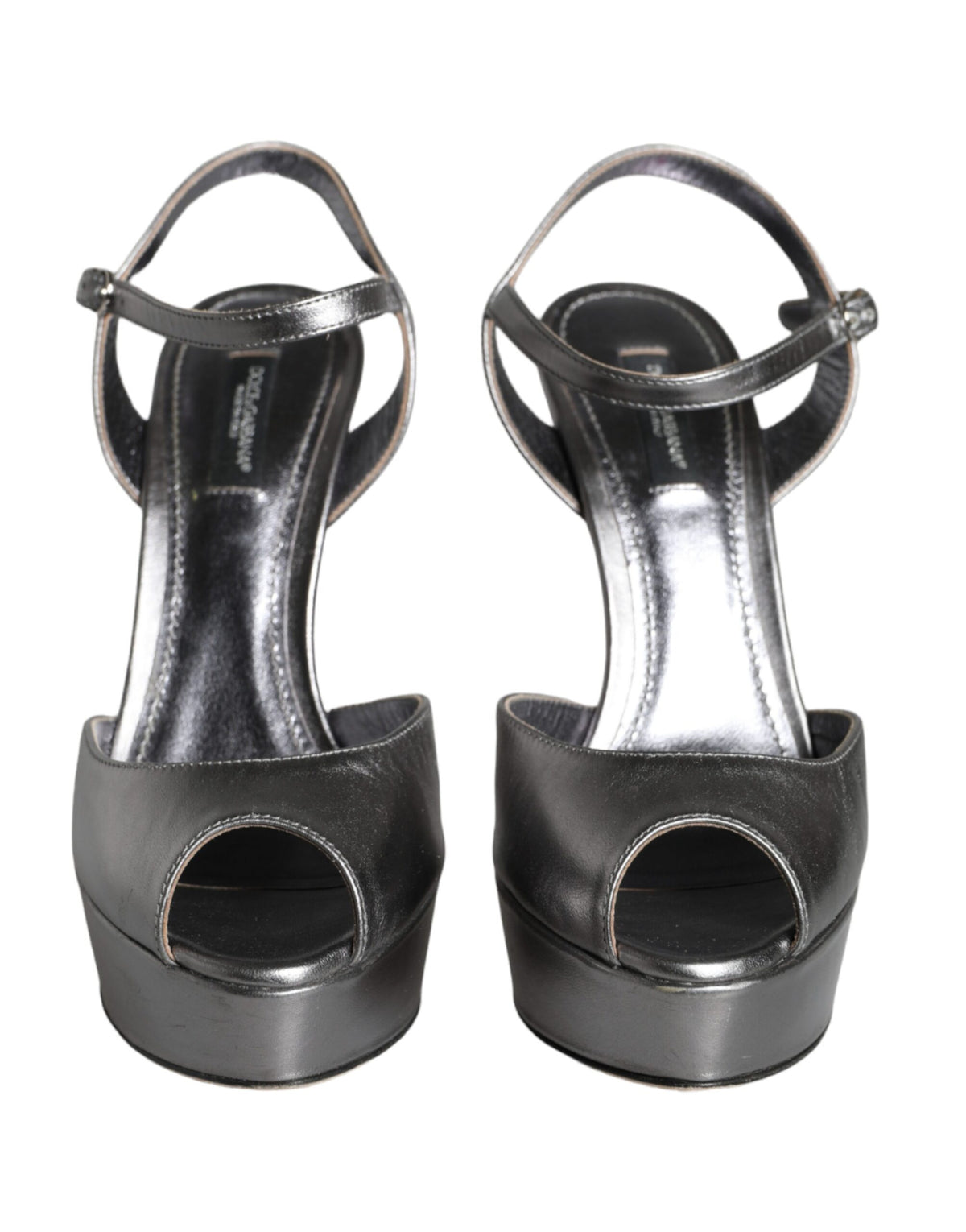 Dolce & Gabbana Metallic Silver Leather Keira Platform Sandals