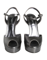 Dolce & Gabbana Metallic Silver Leather Keira Platform Sandals