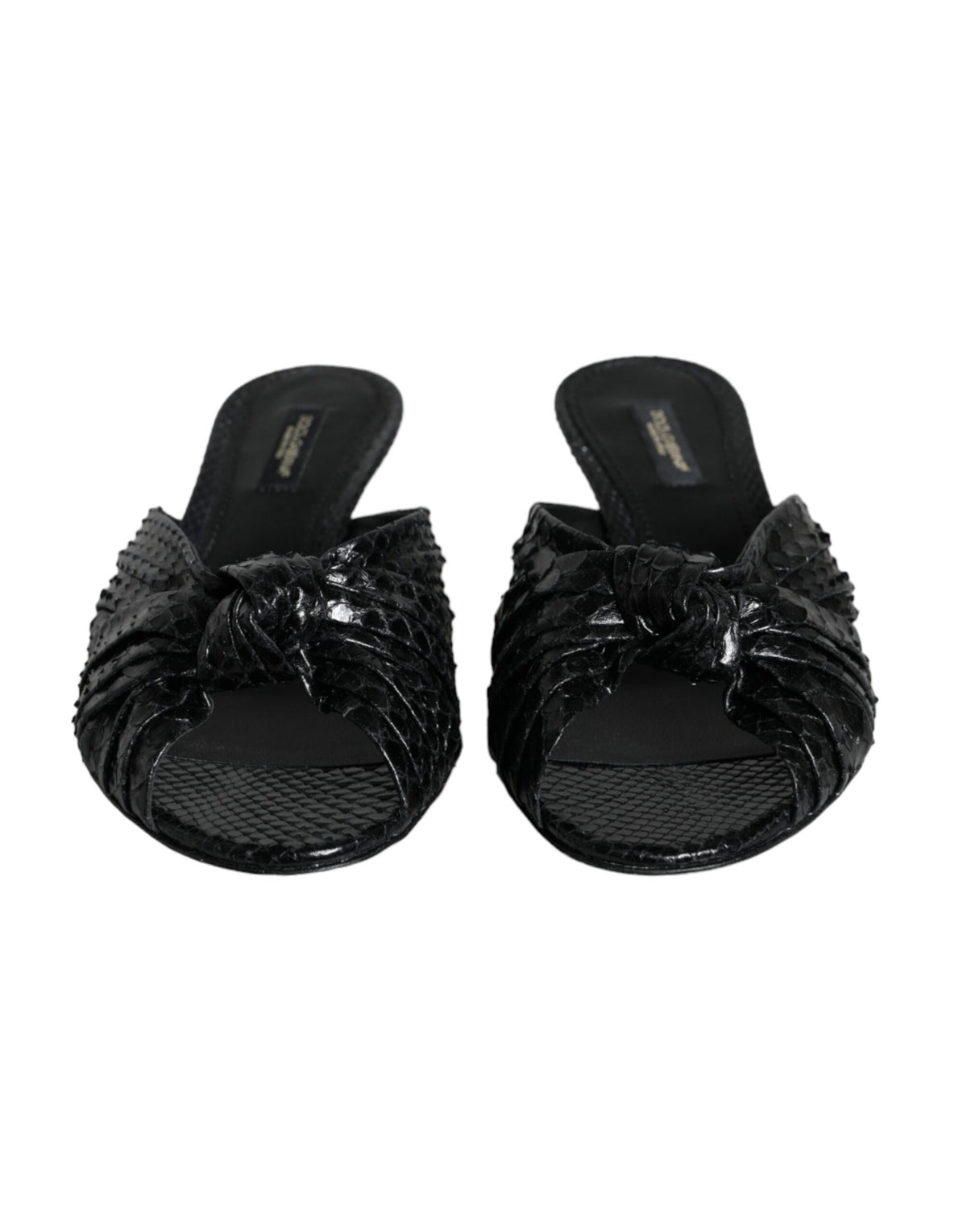 Dolce & Gabbana Black Python Leather Heels Slides Sandals
