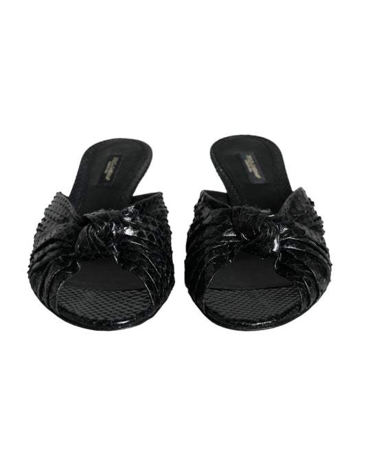 Dolce & Gabbana Black Python Leather Heels Slides Sandals