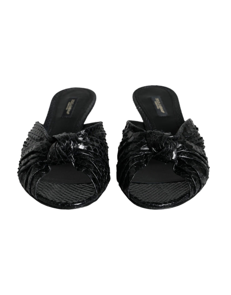 Dolce & Gabbana Black Python Leather Heels Slides Sandals