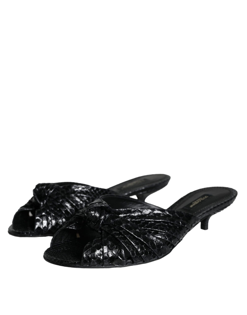 Dolce & Gabbana Black Python Leather Heels Slides Sandals