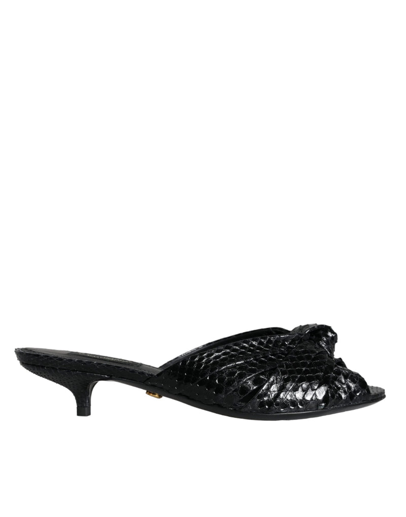 Dolce & Gabbana Black Python Leather Heels Slides Sandals