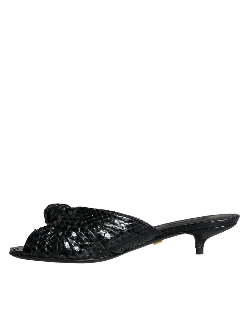 Dolce & Gabbana Black Python Leather Heels Slides Sandals