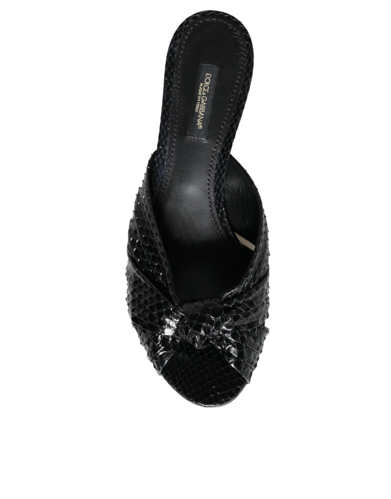 Dolce & Gabbana Black Python Leather Heels Slides Sandals