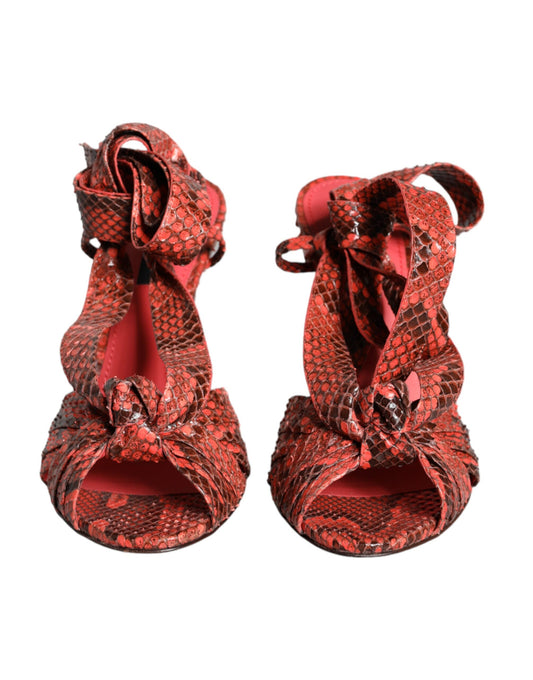 Dolce & Gabbana Coral Exotic Python Leather Heels Sandals