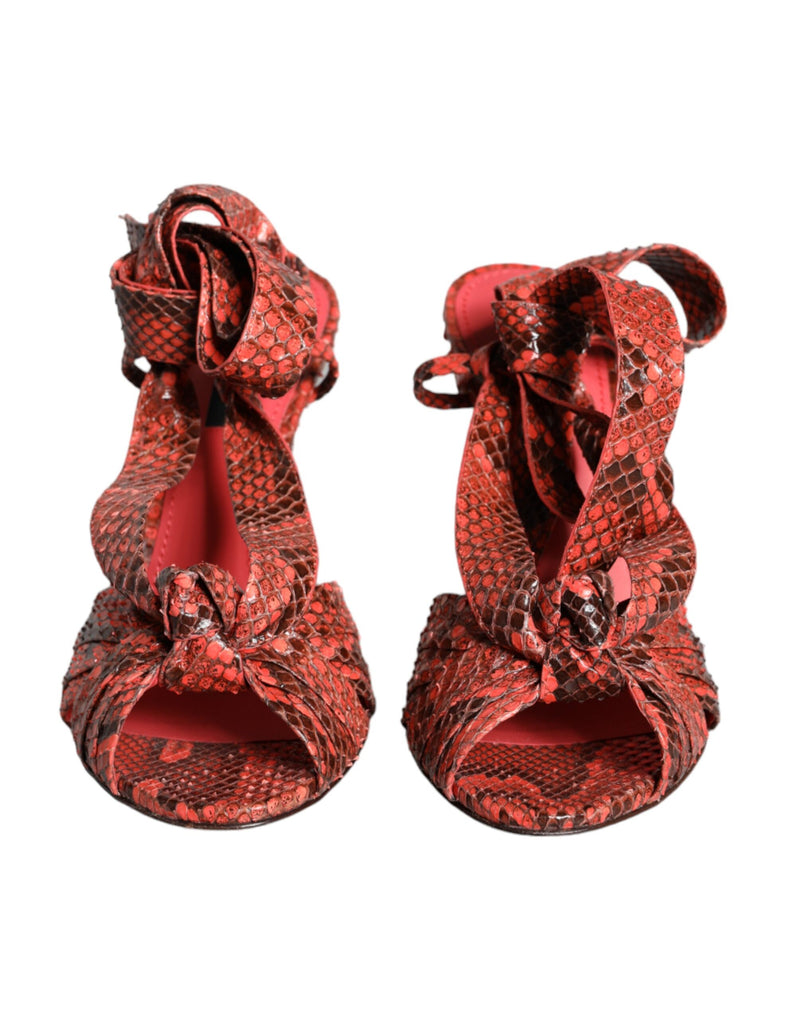 Dolce & Gabbana Coral Exotic Python Leather Heels Sandals