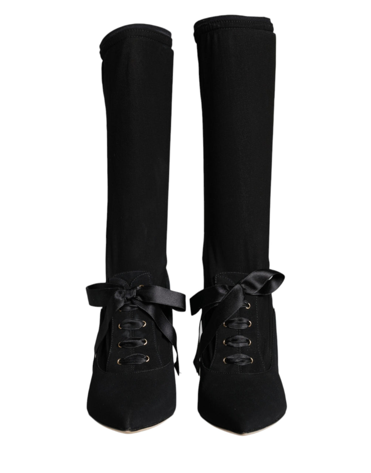 Dolce & Gabbana Black Stiletto Heels Mid Calf Boots