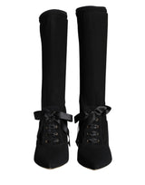 Dolce & Gabbana Black Stiletto Heels Mid Calf Boots