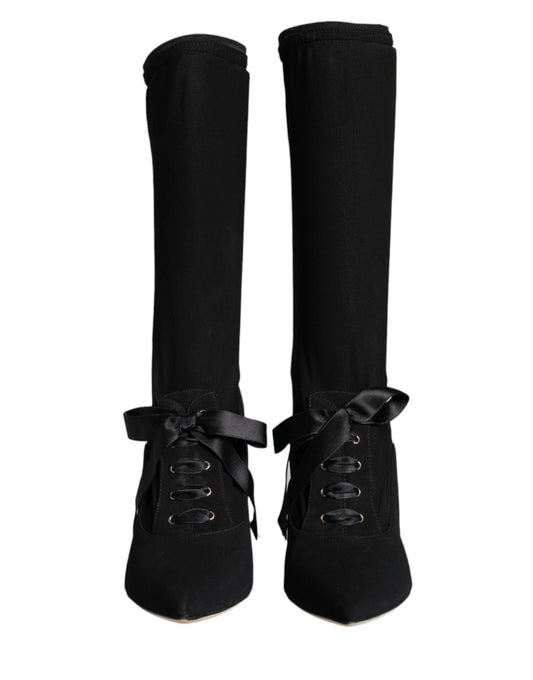 Dolce & Gabbana Black Stiletto Heels Mid Calf Boots