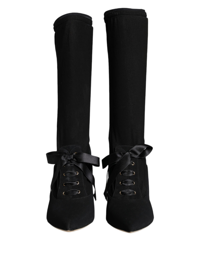 Dolce & Gabbana Black Stiletto Heels Mid Calf Boots