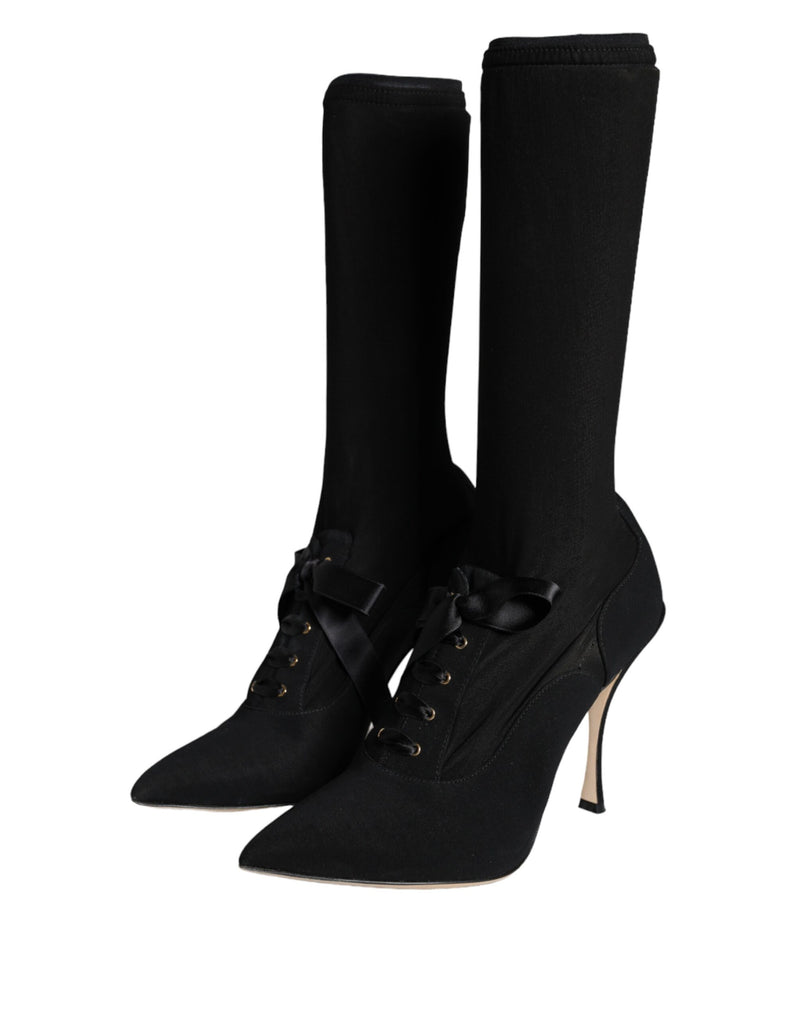 Dolce & Gabbana Black Stiletto Heels Mid Calf Boots