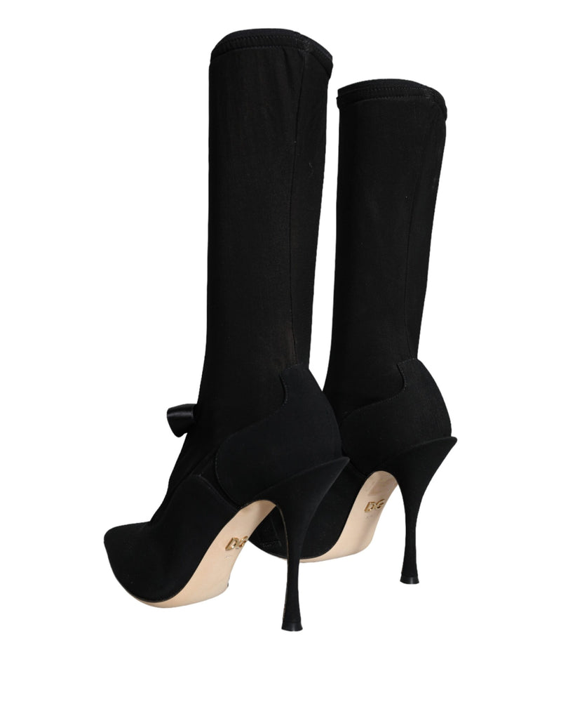 Dolce & Gabbana Black Stiletto Heels Mid Calf Boots