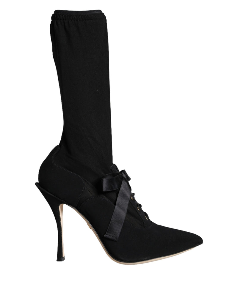 Dolce & Gabbana Black Stiletto Heels Mid Calf Boots