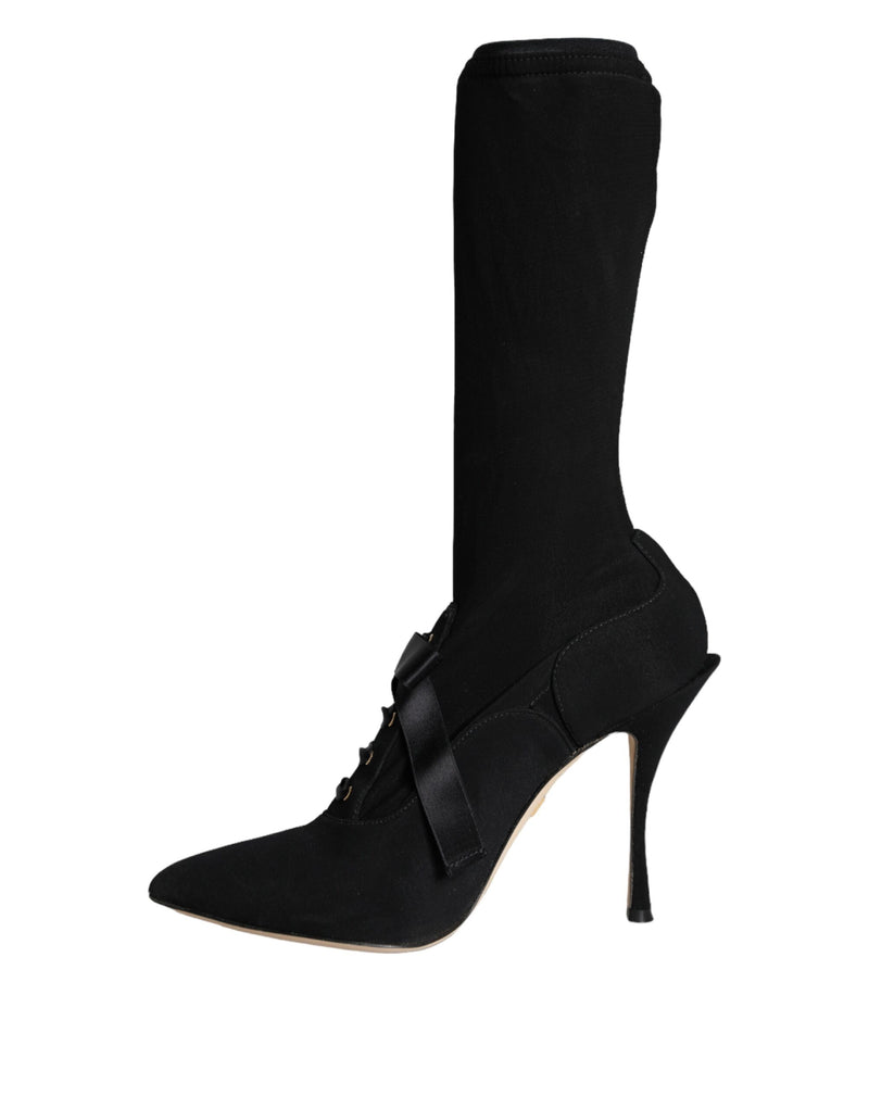 Dolce & Gabbana Black Stiletto Heels Mid Calf Boots