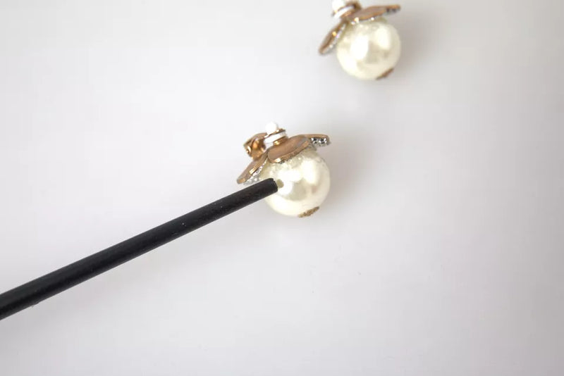 Boucles d'oreilles clip Dolce & Gabbana en fausse perle florale dorée