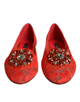 Dolce & Gabbana Coral Lace Crystal Ballet Flats