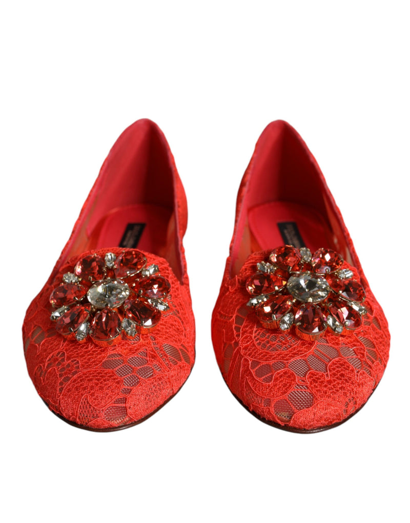 Dolce & Gabbana Coral Lace Crystal Ballet Flats