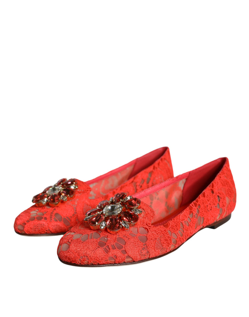 Dolce & Gabbana Coral Lace Crystal Ballet Flats