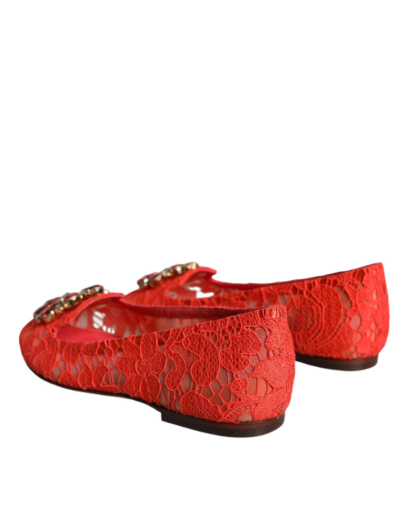 Dolce & Gabbana Coral Lace Crystal Ballet Flats