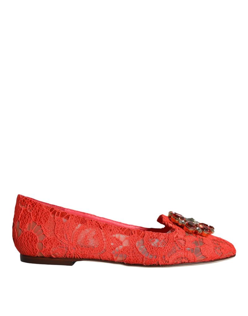 Dolce & Gabbana Coral Lace Crystal Ballet Flats