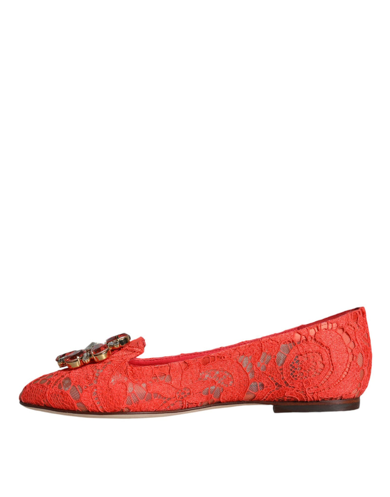 Dolce & Gabbana Coral Lace Crystal Ballet Flats
