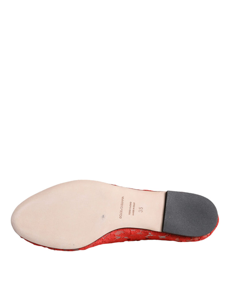 Dolce & Gabbana Coral Lace Crystal Ballet Flats
