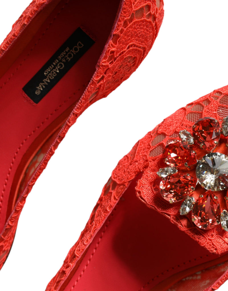 Dolce & Gabbana Coral Lace Crystal Ballet Flats