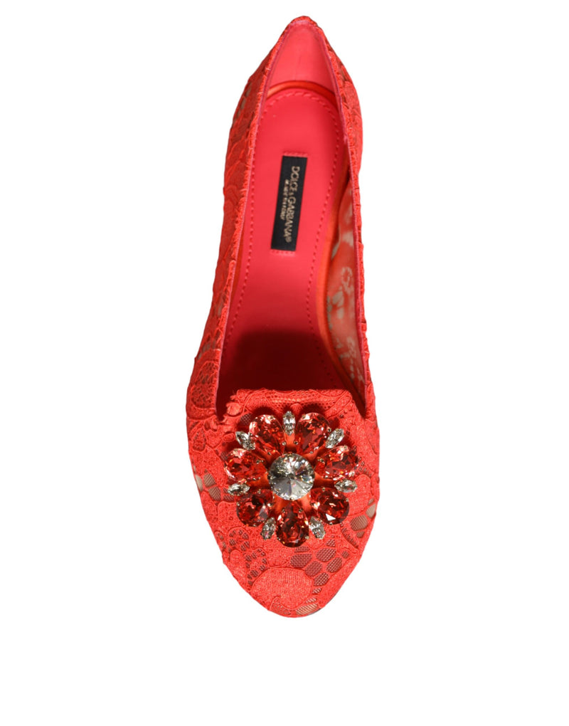 Dolce & Gabbana Coral Lace Crystal Ballet Flats